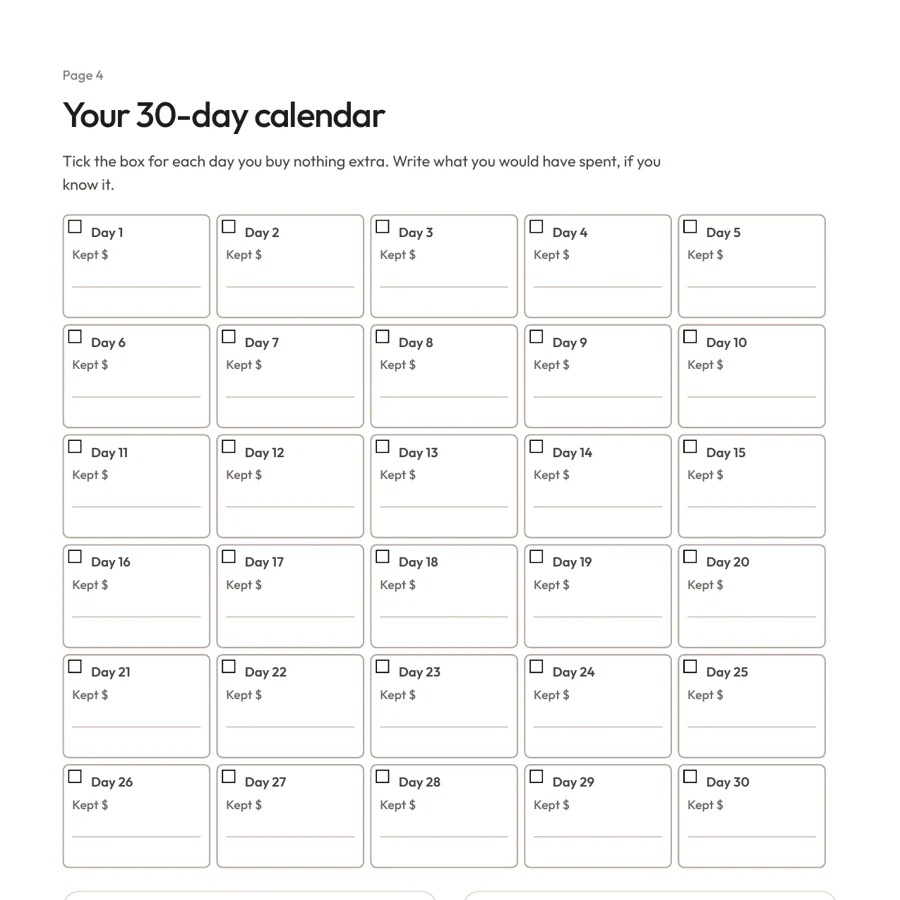 Preview of 30-Day No-Spend Challenge